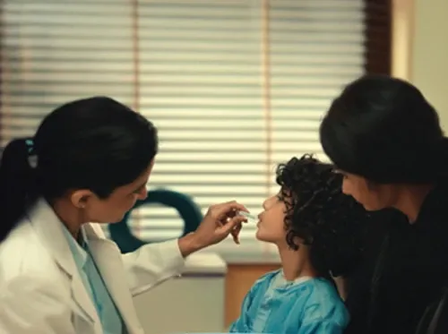 Uma pessoa segurando um pequeno frasco próximo à boca.