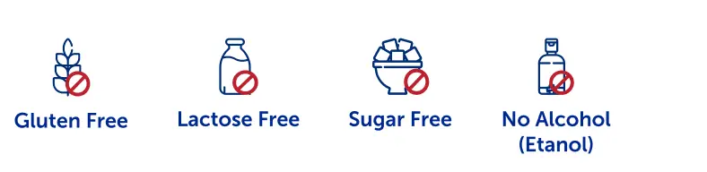 Gluten Free, Lactose Free, Sugar Free, No Alcohol(Ethanol)
